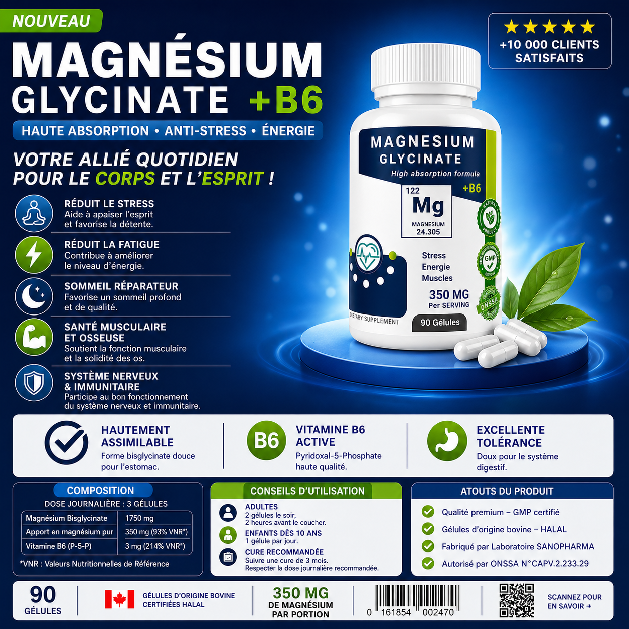 Magnésium Glycinate & Vitamine B6 90 gélules
